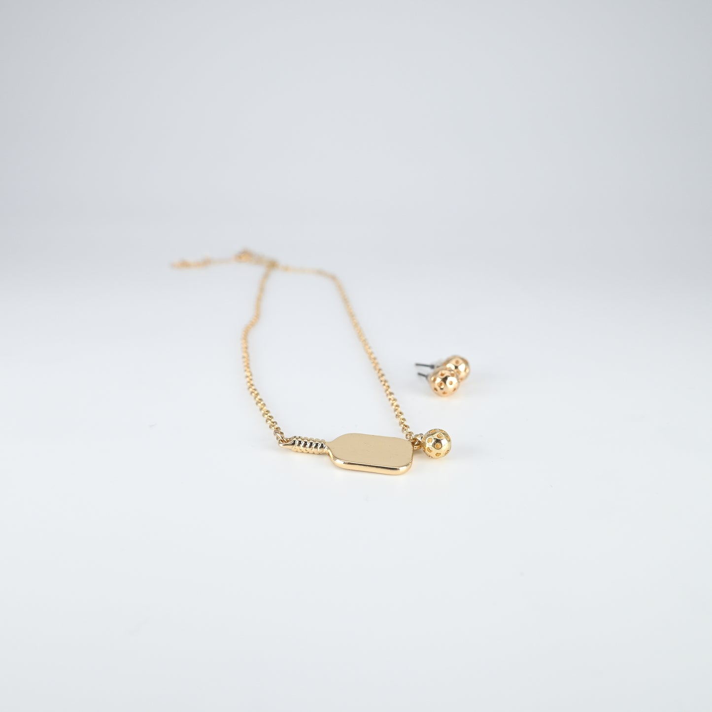 Gold Pickleball Stud Earring and Necklace Combo